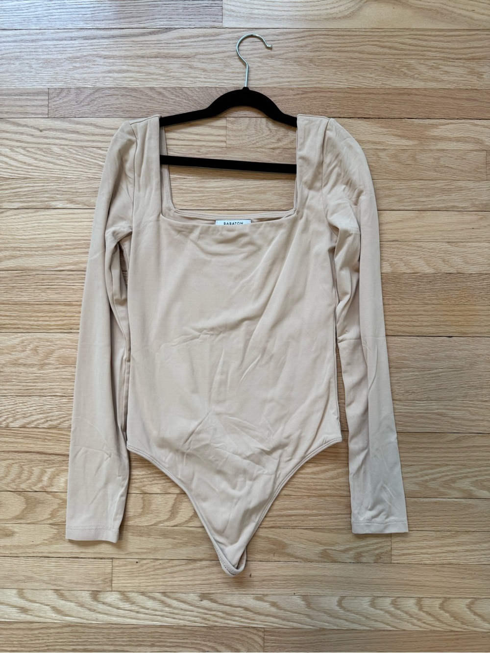 Babaton Nude Square-Neck Long Sleeve Bodysuit